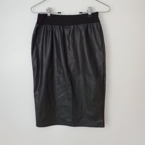 Black Faux Leather Mid Length Skirt